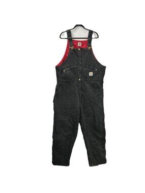 Vtg Carhartt Overalls Mens 46x32 R04 Black Double Knee Bibs Insulated 90s USA